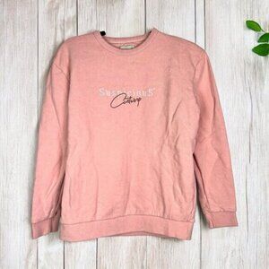 Suspicious Antwerp Pink Cotton Embroidered Crew Neck Sweatshirt Size Small